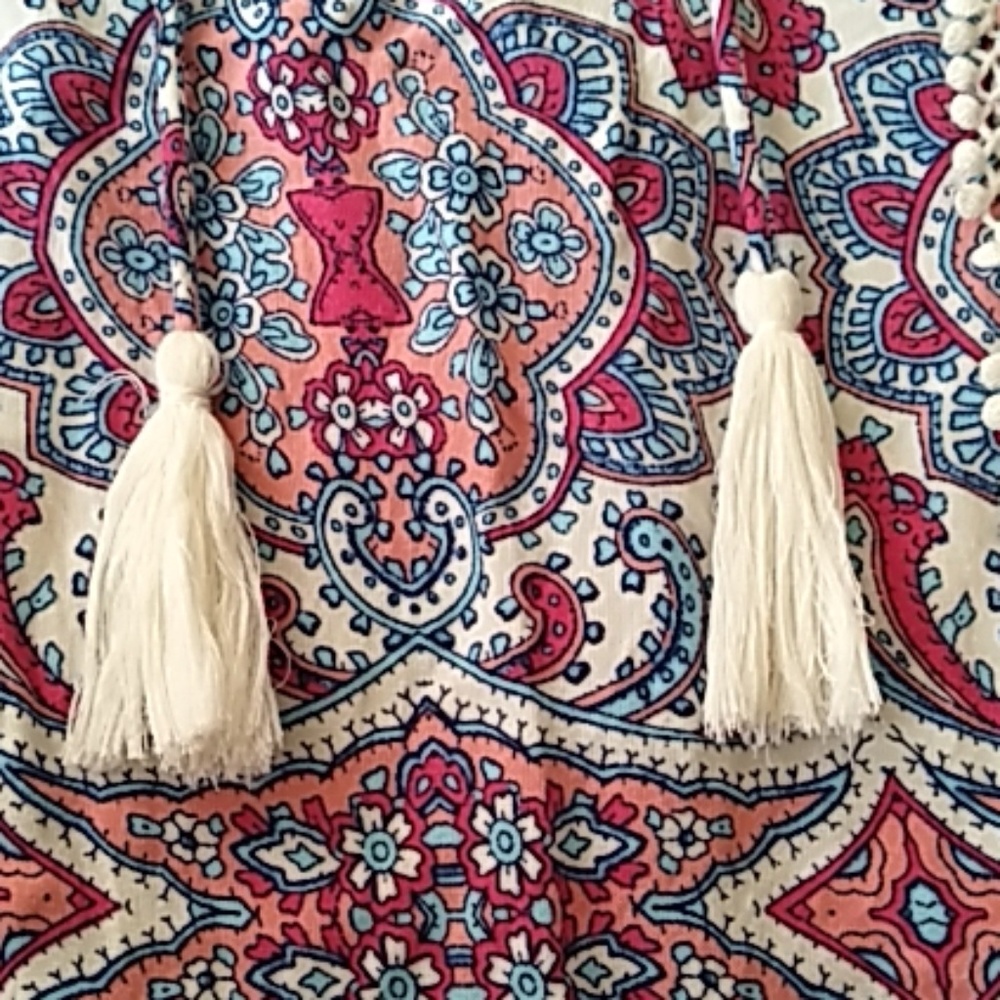 Red camel boho top with bell sleeves size xs